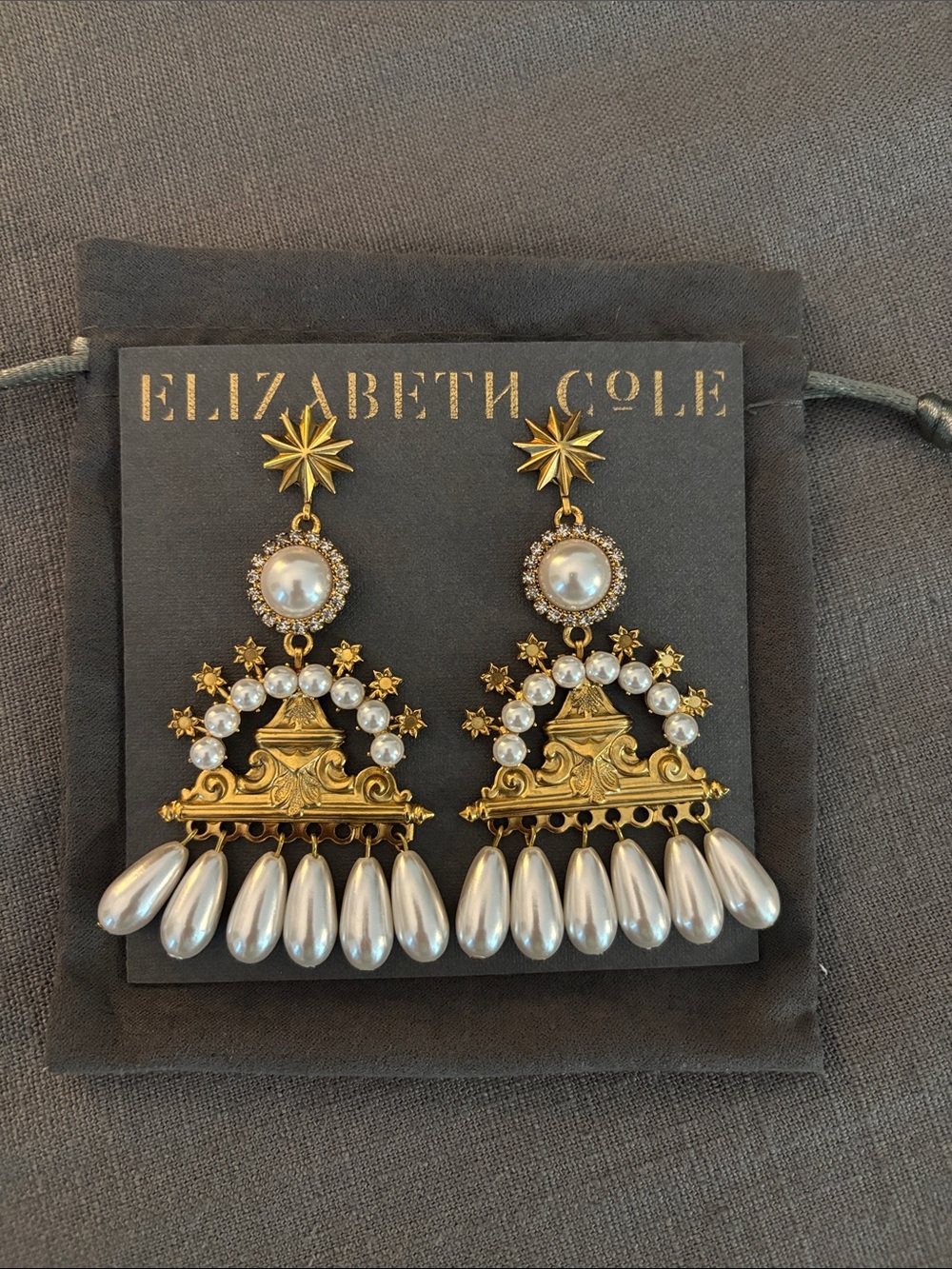 Elizabeth Cole Gold & Pearl Drop Statement Earrings